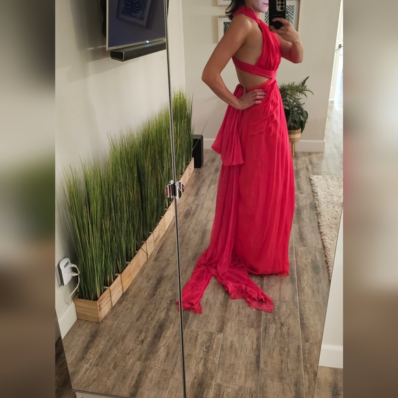 Brandon Maxwell Silk Evening Gown red with pink size 8 Fits a 6-12 - Picture 6 of 8